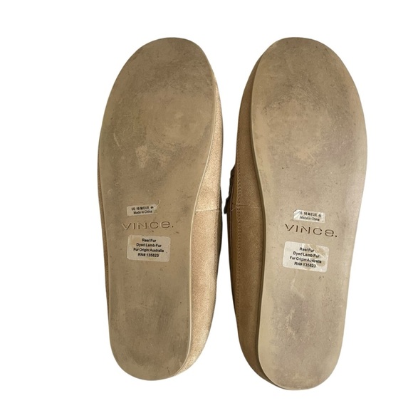 Vince Gibson Suede Lamb Shearling Moccasins Slippers Men’s Size 10 Camel Tan main image 4